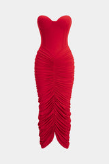 Contrast Ruched Corset Strapless Sleeveless Maxi Dress