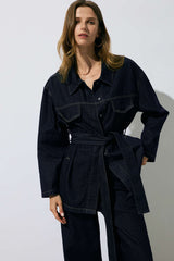 Denim Belted Long Sleeve Shirt
