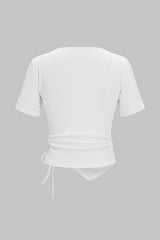 Asymmetrical Drawstring Short Sleeve T-Shirt