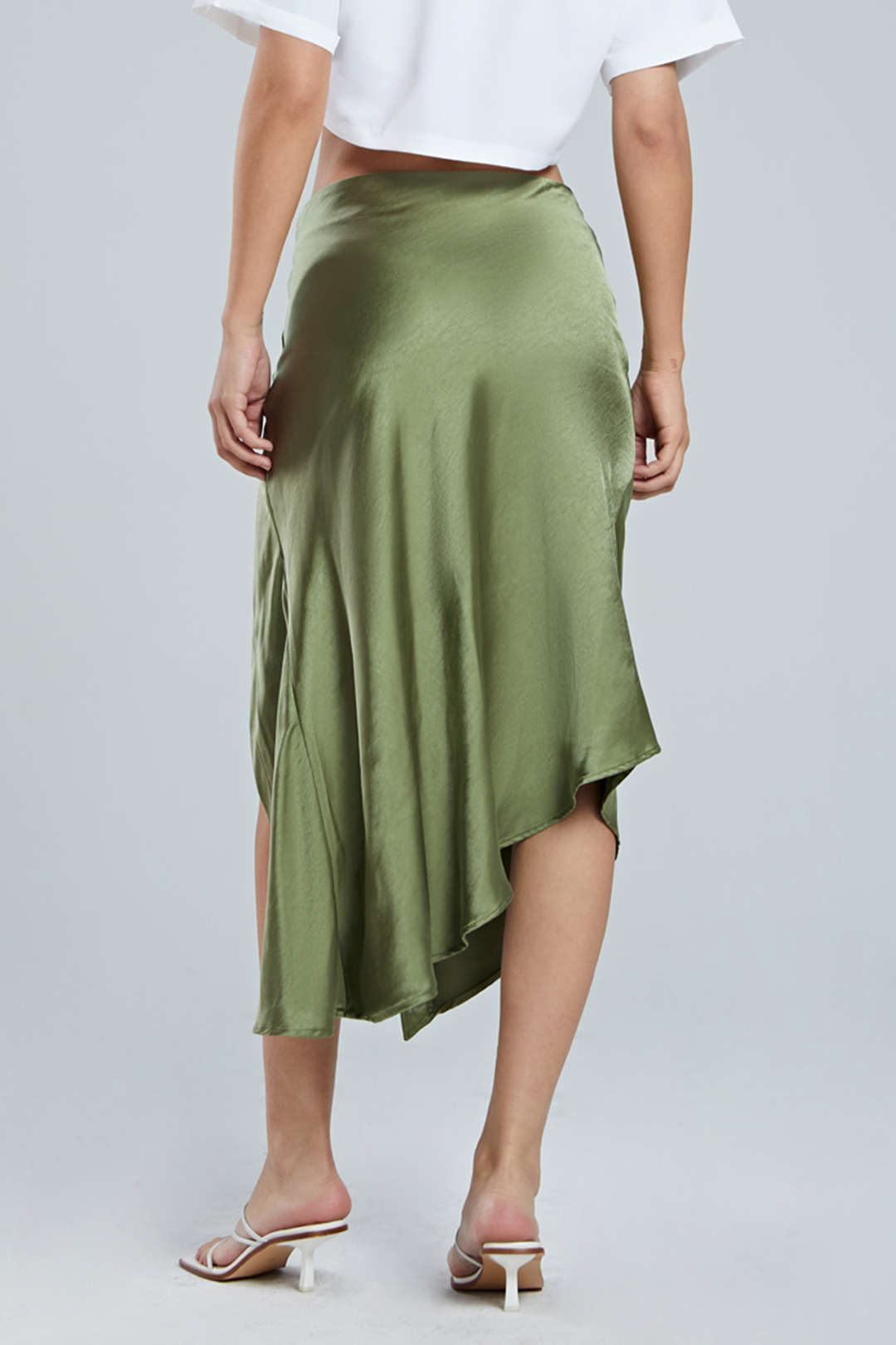 Asymmetric Hem Split Button Decor Skirt