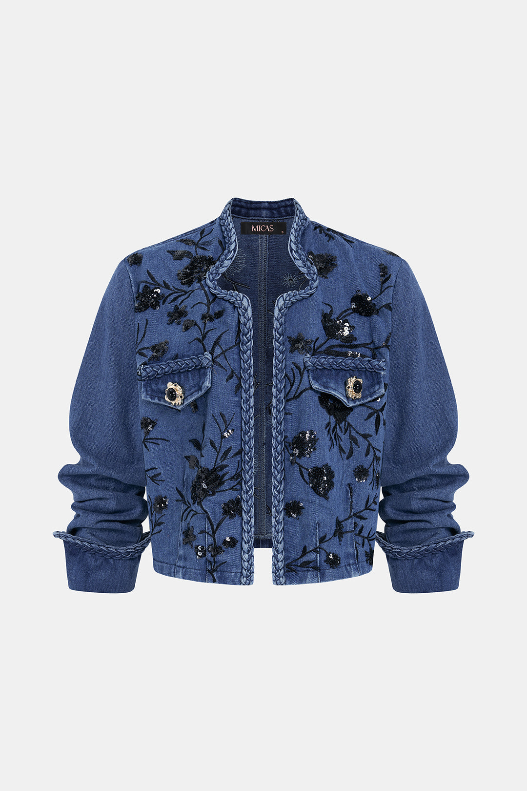 Denim Patchwork Sequin Embroidery Jacket