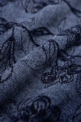 Denim Floral Print Zipper Barrel Jeans