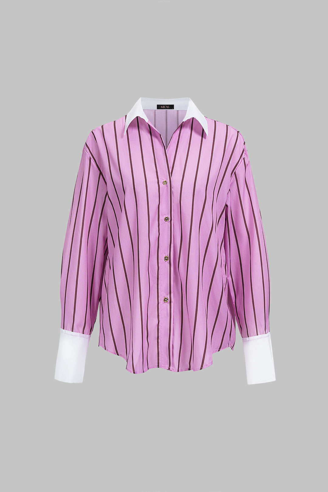 Contrast Stripes Print V-Neck Button Long-Sleeve Shirt
