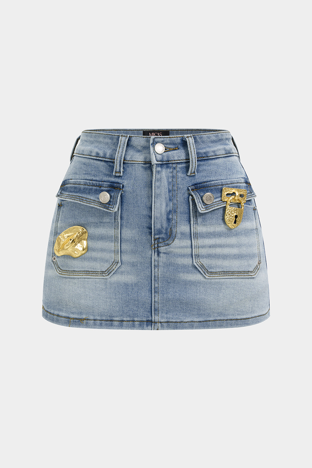 Denim Metallic Decor Pocket High Waist Shorts
