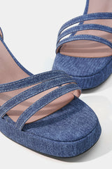 Denim Print Strappy Heels
