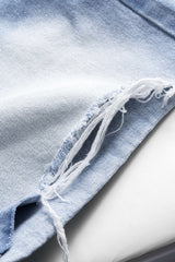 Denim Asymmetrical Button Pocket Ripped Shorts