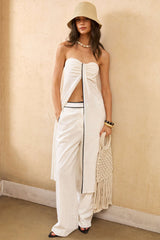 Contrast Binding Ruched Asymmetrical Tube Top