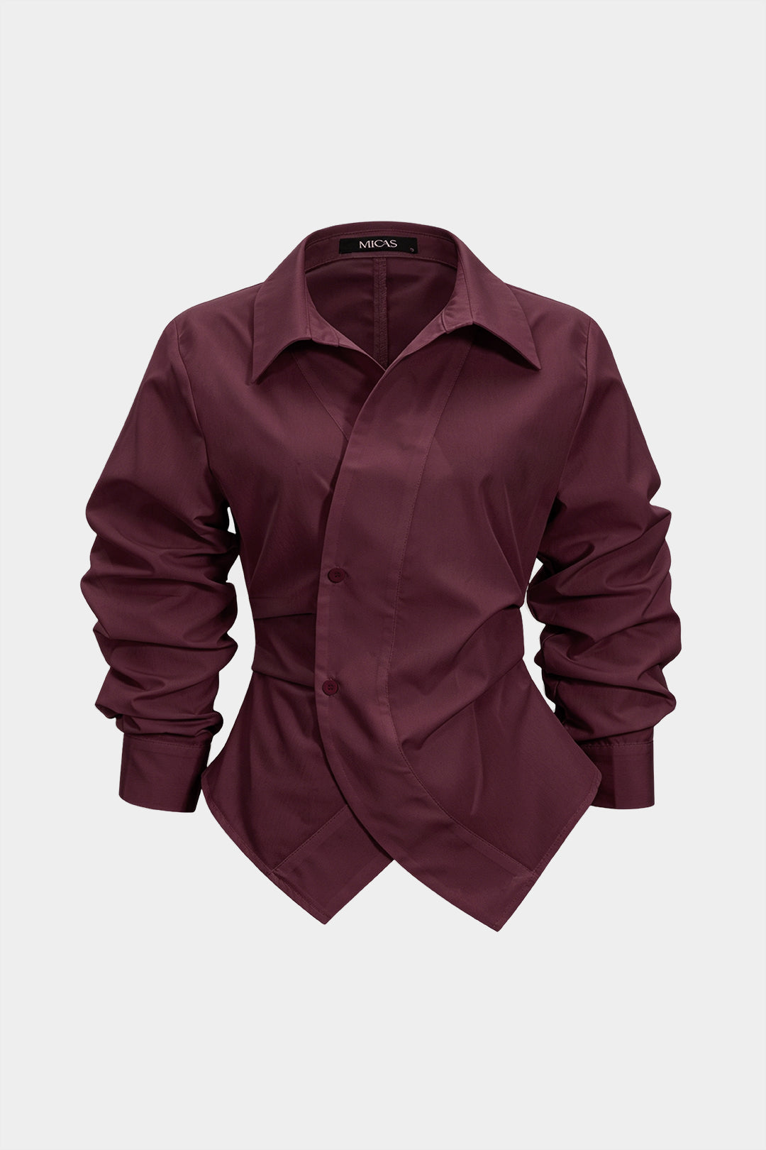 Button Irregular Ruched Long-Sleeve Shirt