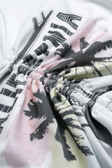 Coconut Palm Letter Print Round Neck Drawstring Ruched Short Sleeve T-Shirt