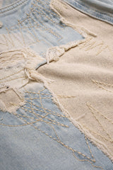 Denim Asymmetrical Frayed Seamdetail High Waist Shorts