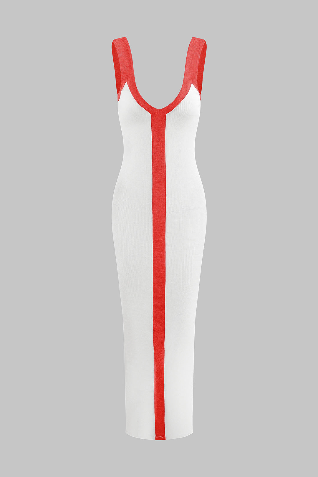 Colorblock V-neck Ribbed Split Maxi Dress