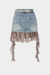 Denim Patchwork High Waist Skirt