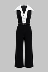 Contrast Belted Sleeveless Jumpsuit