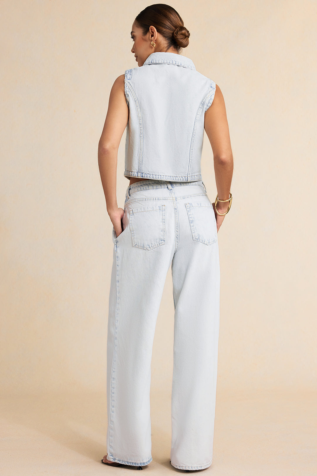 Denim Asymmetrical Straight Leg Jeans