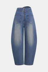Denim Asymmetrical Zipper Pocket Jeans