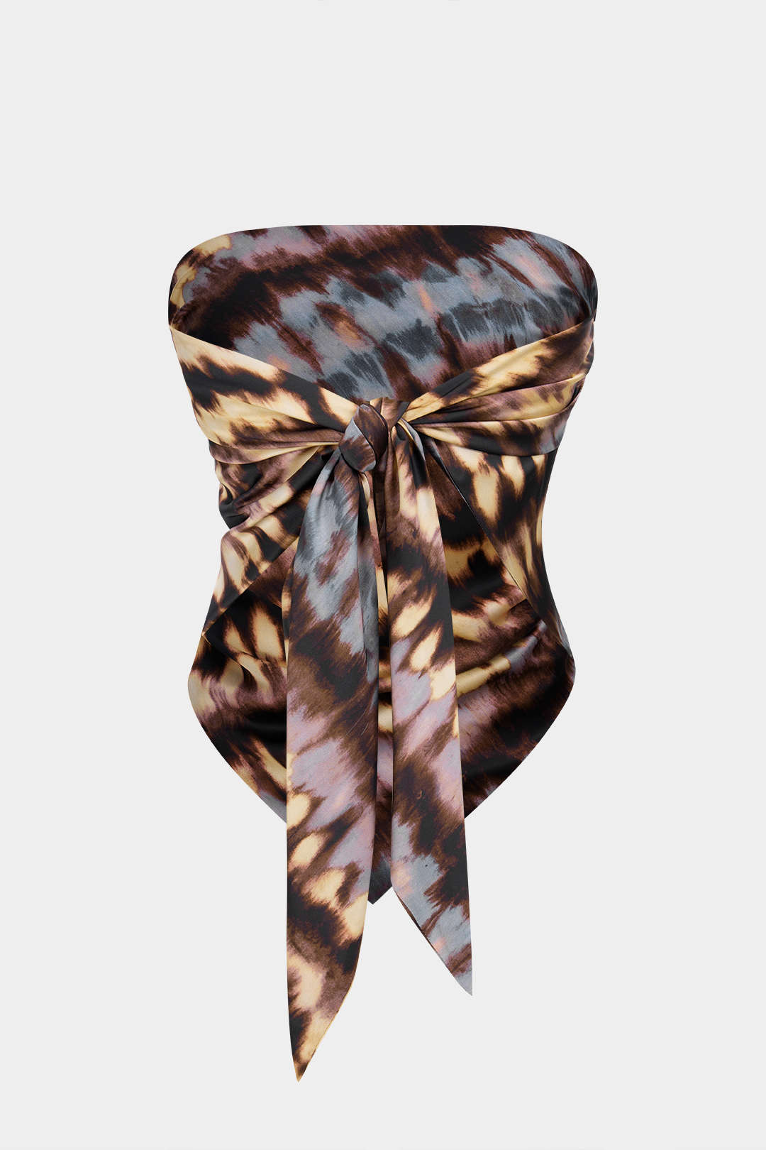 Abstract Tie Dye Print Satin Knotted Backless Tube Top