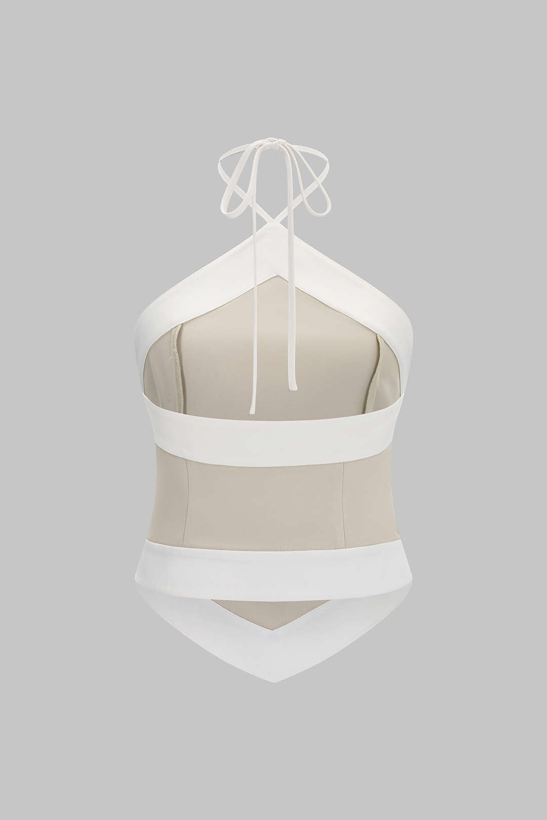 Contrast Halter Neck Tie-Up Backless Cami Top