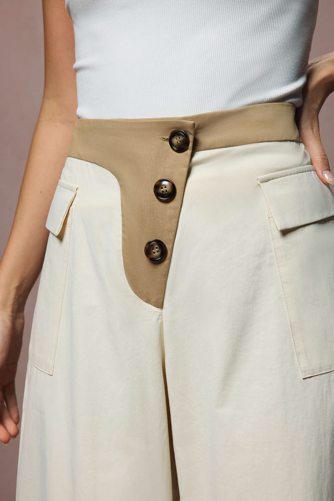 Asymmetrical Button Wide Leg Trousers