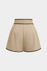 Contrast Trim Belted Shorts