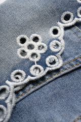 Denim Embroidery Hollow Out Wide Leg Shorts