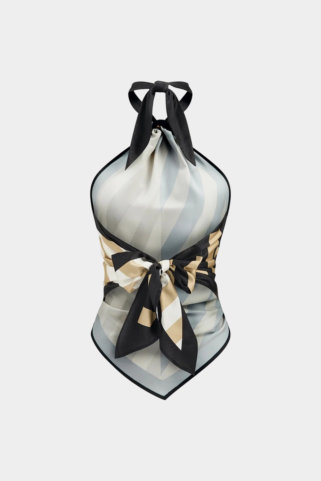 Contrast Stripes Print Satin Halter Neck Backless Tank Top