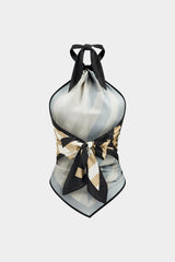 Contrast Stripes Print Satin Halter Neck Backless Tank Top