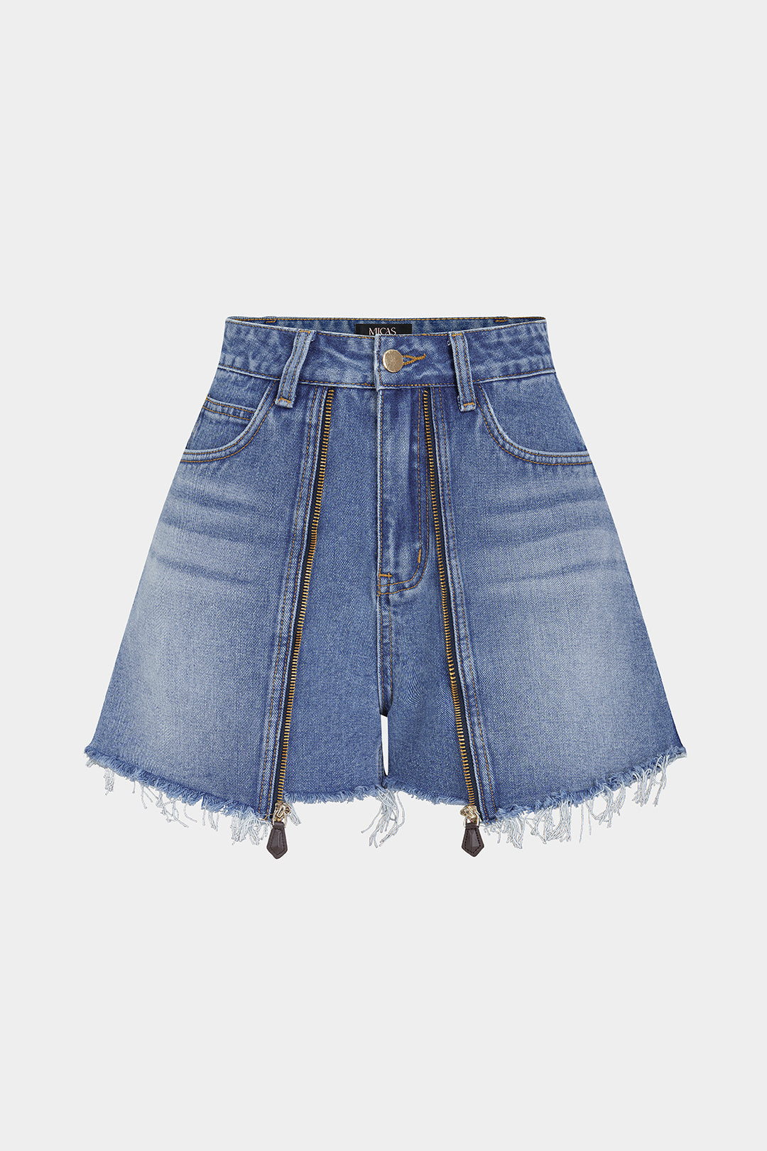 Denim Frayed Zipper Pocket Shorts