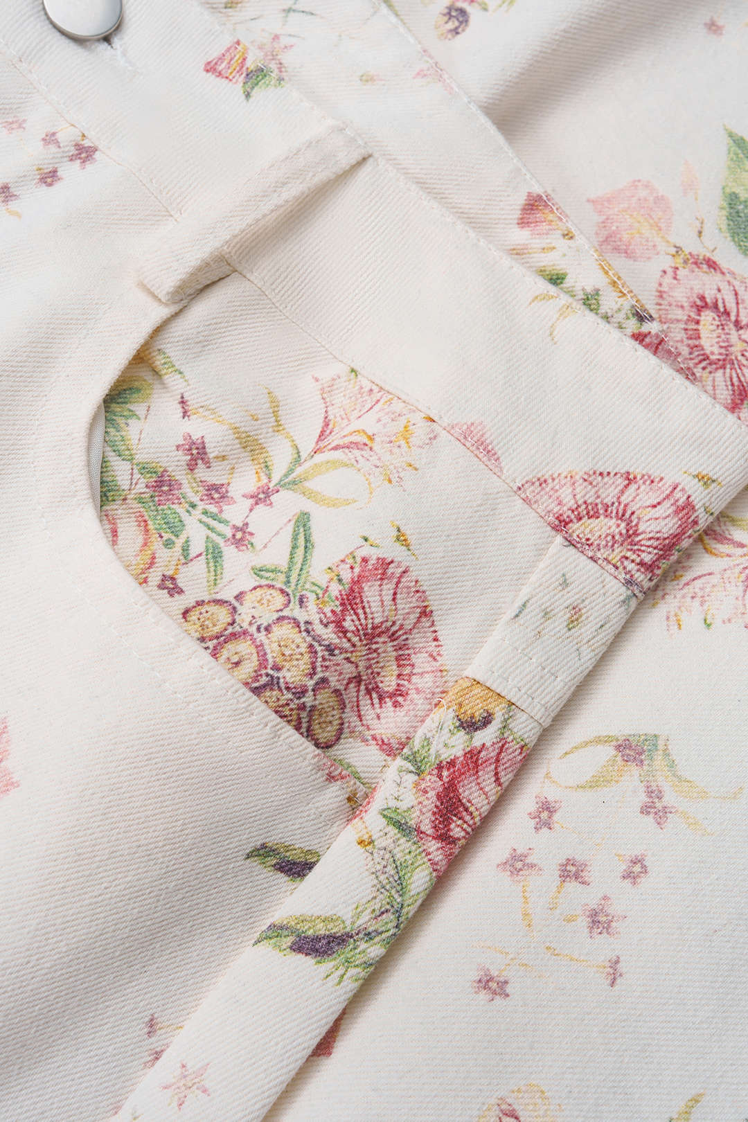 Denim Floral Print High Waist Straight Leg Jeans