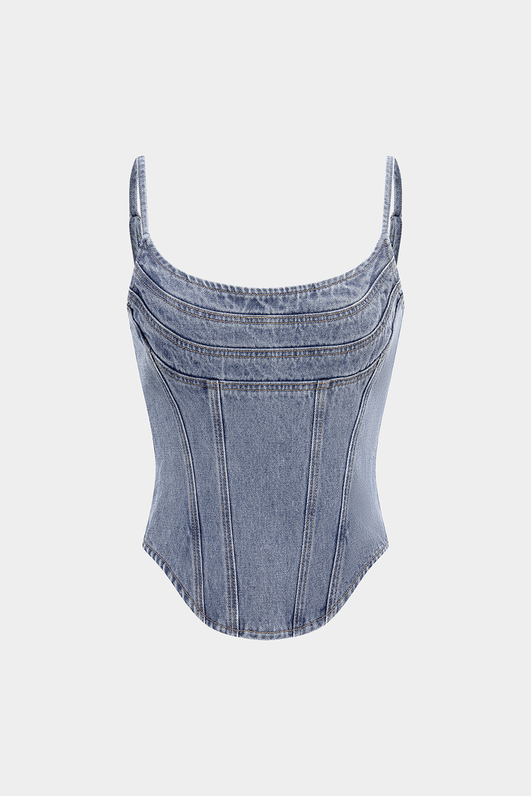 Denim Round Neck Seamdetail Zipper Top