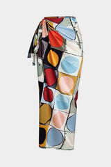 Color Block Geometric Print Tie Front Cover Up