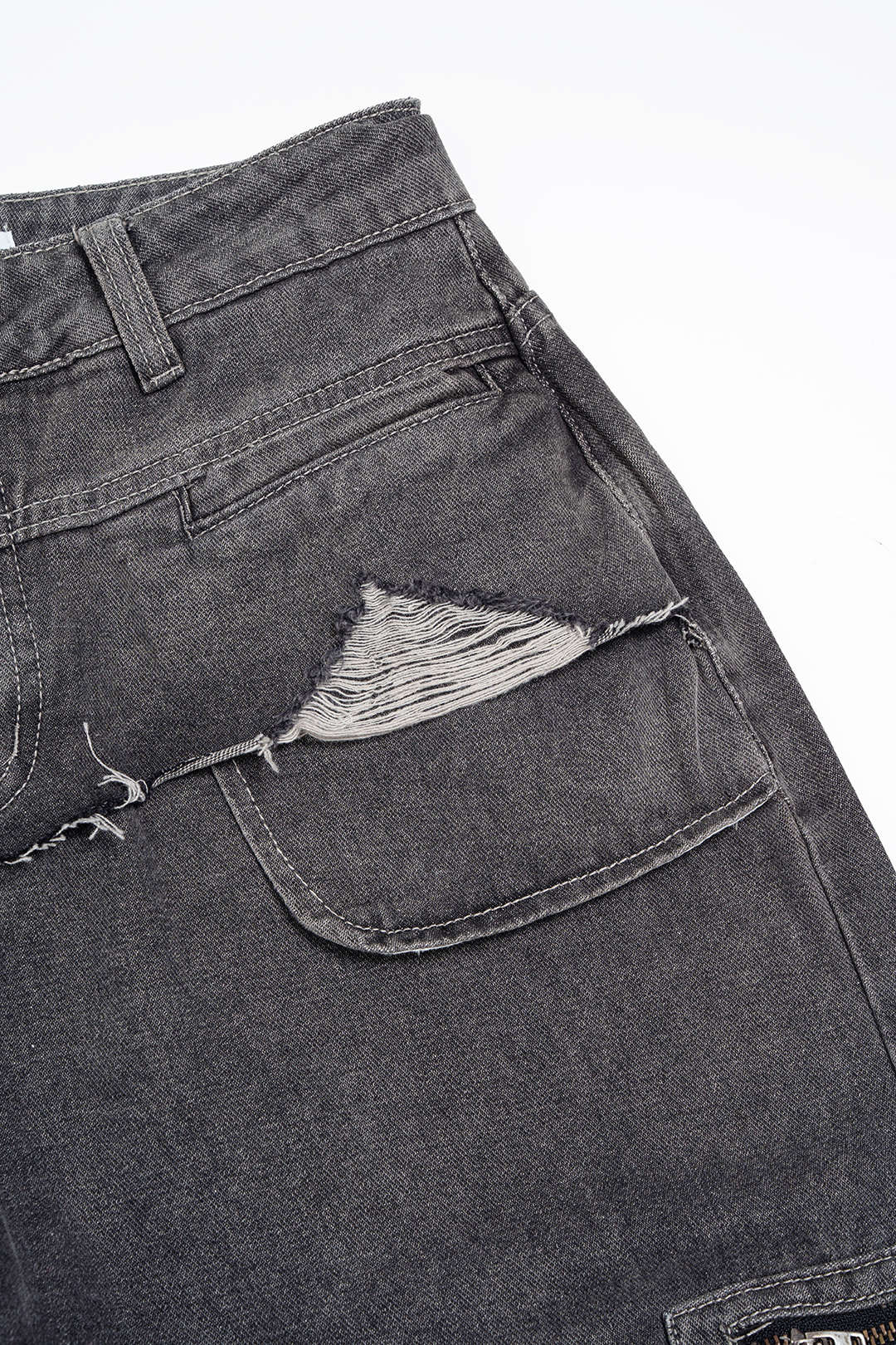 Denim Ripped Pocket Straight Leg Jeans