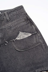 Denim Ripped Pocket Straight Leg Jeans