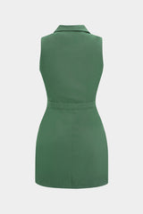 Button Pocket Sleeveless Mini Dress