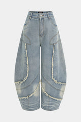 Denim Frayed Wide Leg Jeans