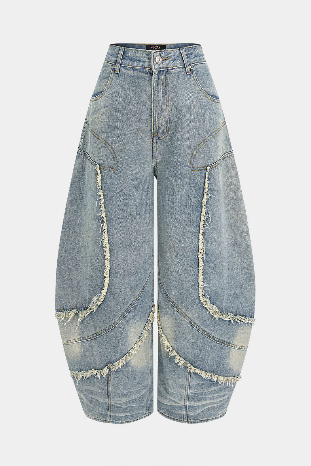 Denim Frayed Wide Leg Jeans