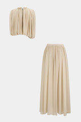 Chiffon Round Neck Ruched Tank Top And Maxi Skirt Set