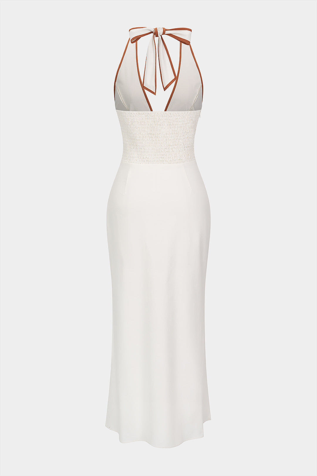 Contrast Binding Halter V-Neck Sleeveless Midi Dress