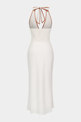 Contrast Binding Halter V-Neck Sleeveless Midi Dress