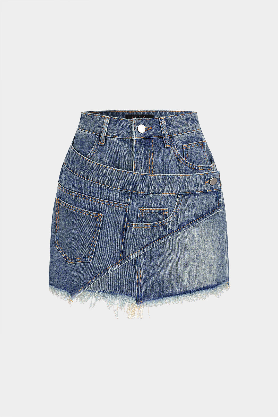 Denim Asymmetrical Frayed Skirt