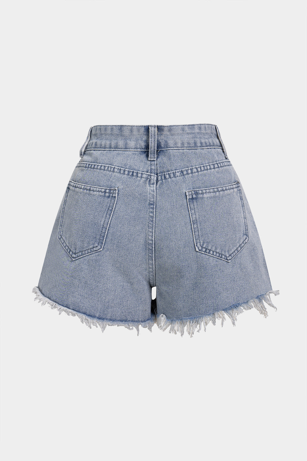 Denim Ripped Rhinestone Asymmetrical Shorts