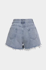 Denim Ripped Rhinestone Asymmetrical Shorts