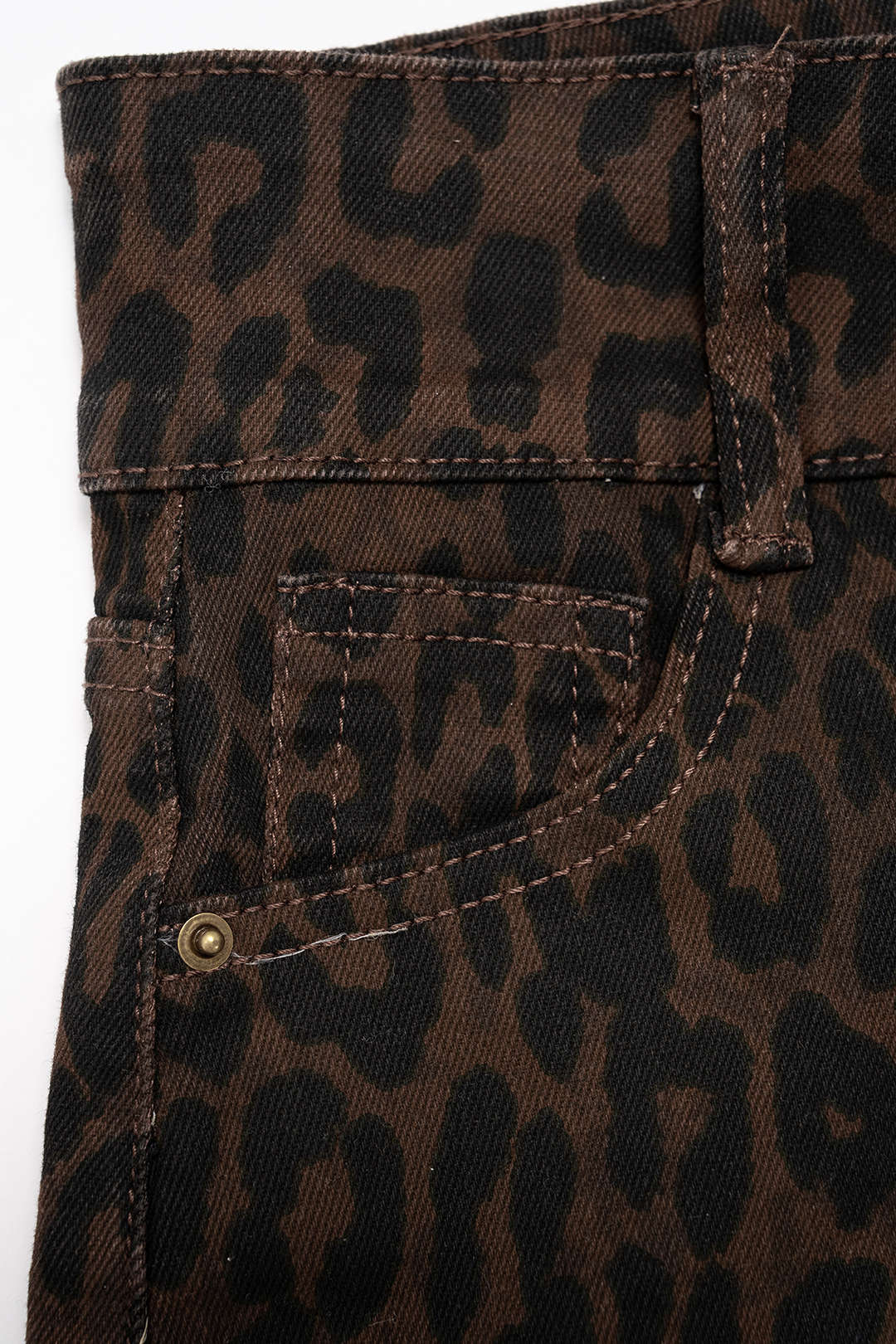 Denim Leopard Print High Waist Shorts