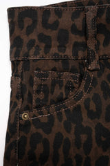 Denim Leopard Print High Waist Shorts