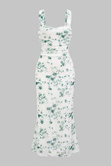 Ditsy Floral Print Mesh Sleeveless Midi Dress