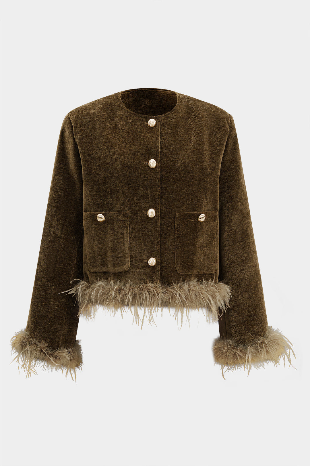 Corduroy Patchwork Feather Trim Blazer