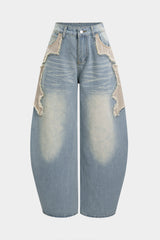 Button Pocket Wide Leg Jeans