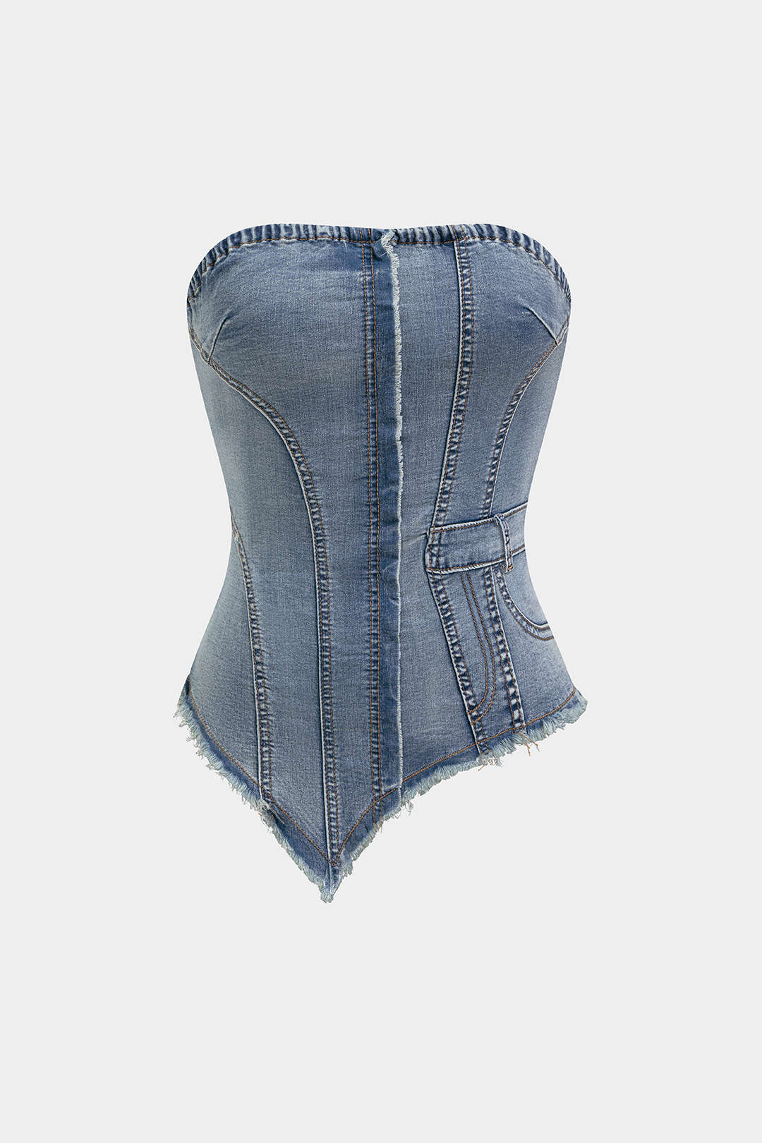 Denim Frayed Asymmetrical Tube Top