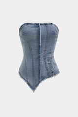 Denim Frayed Asymmetrical Tube Top