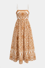 Bohemian Print Smocked Backless Sleeveless Maxi Dress