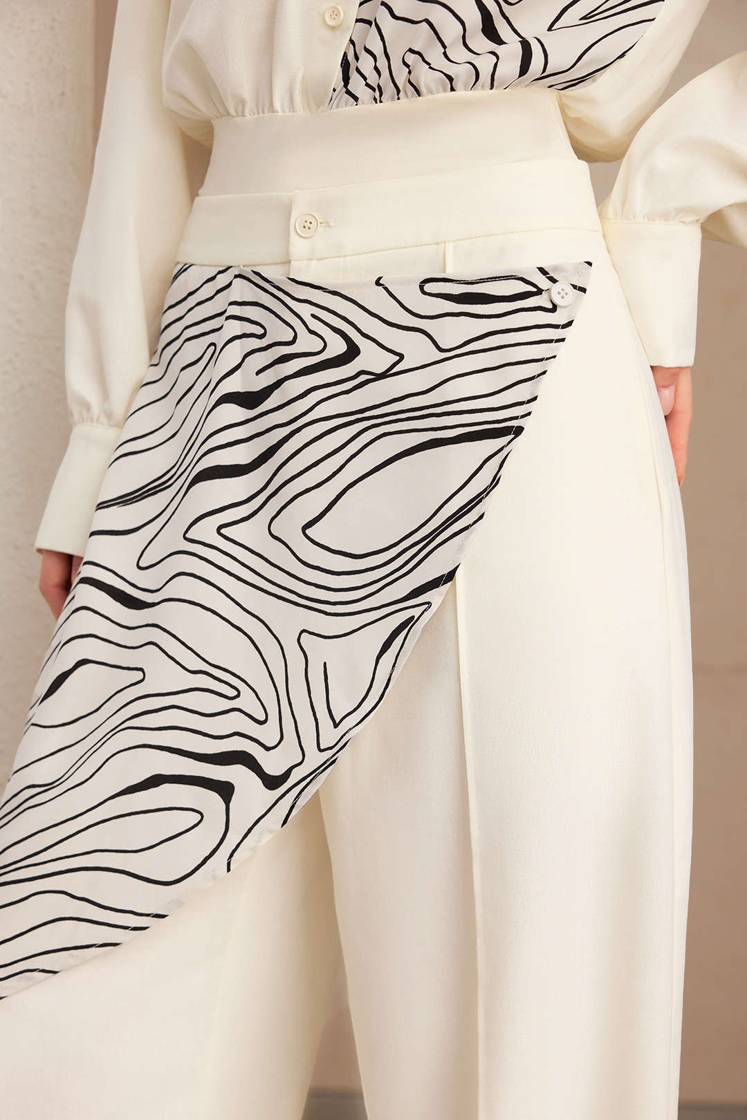 Abstract Print Patchwork Asymmetrical Pants